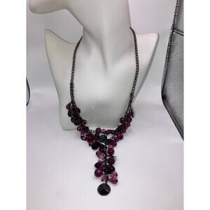Gunmetal Gray Purple Beaded Chain Drop Necklace!